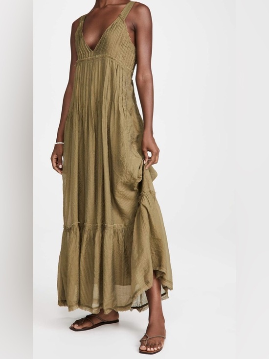 Free People Dresses & Skirts - NWOT Free People Frankie Pintuck Cotton Olive Green Maxi Dress